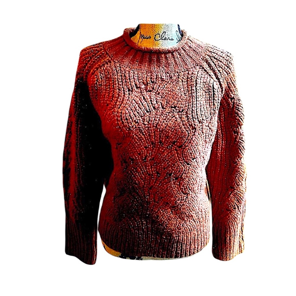 MOON RIVER Cognac Brown Metallic Gold Flecks Chunky Sweater NEW WITH TAGS LG